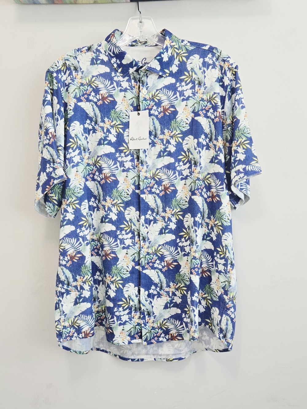Robert Graham Viscose/Linen Casual Blue Floral Button-Up Shirt Size M New